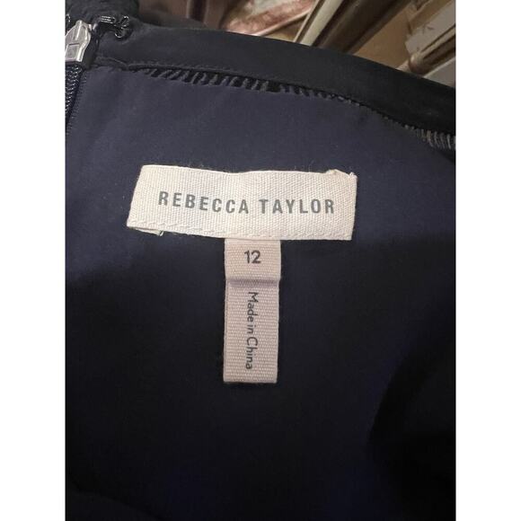 Rebecca Taylor Dress Size 12 Navy Blue Short Sleeve Zip Up Back Lined Ruffled - Picture 5 of 7
